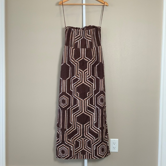 Anthropologie The Soleil Strapless Linen Plunge-Neck Midi Dress - Picture 10 of 16